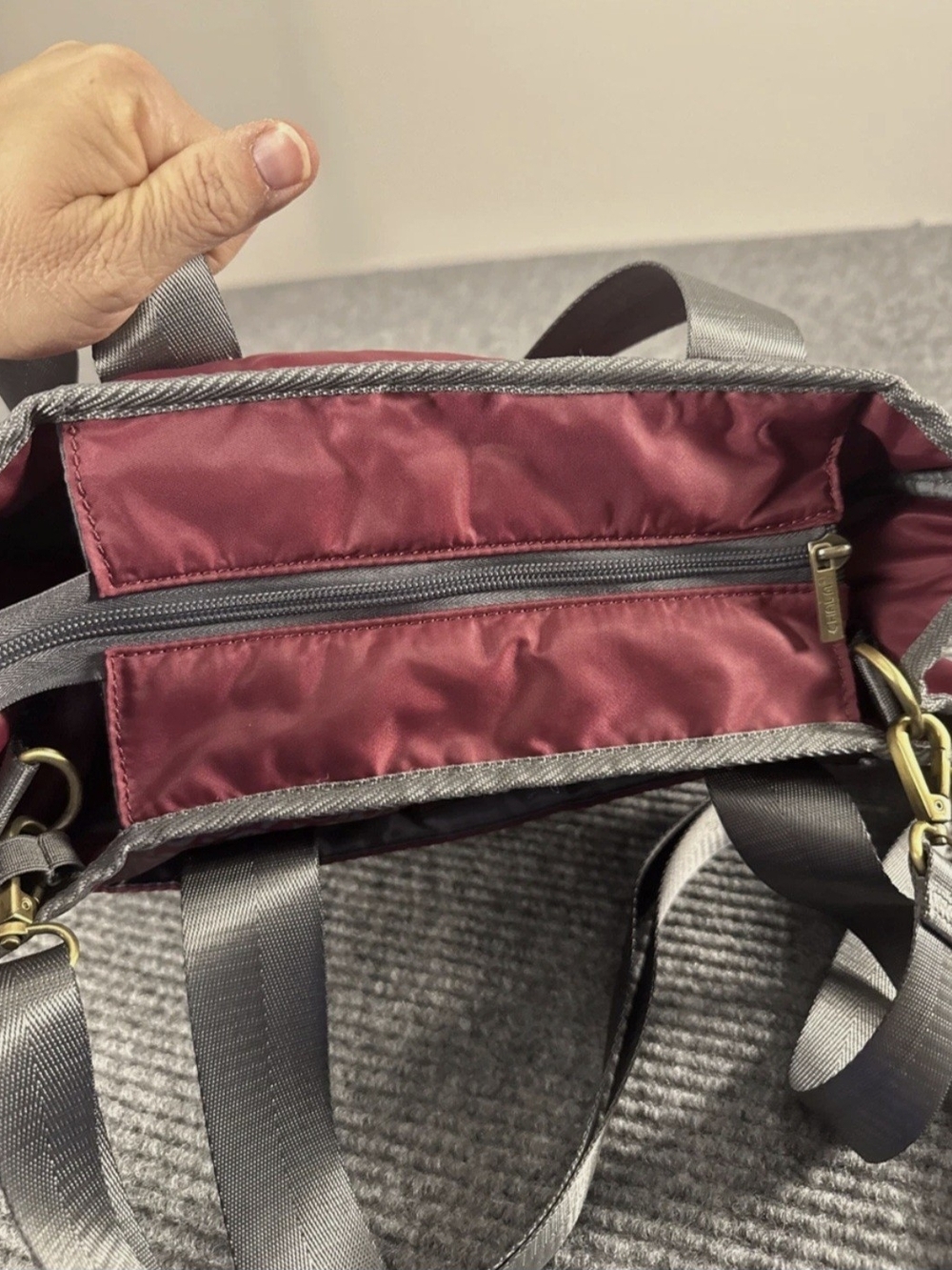 Chala Burgundy and Gray Tote with Paw Charm - Picture 7 of 15